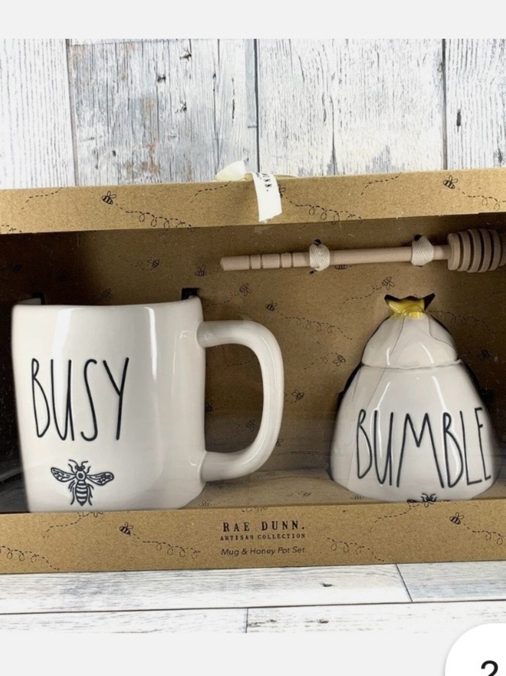 Rae Dunn White Ceramic Honey Pot & Mug Duo with Black Handwritten Text